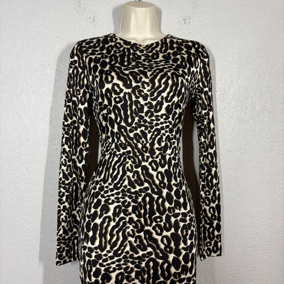 Tory Burch Cheetah Print Bodycon Dress Animal Party Date Event Black Tan - XS - Picture 4 of 9